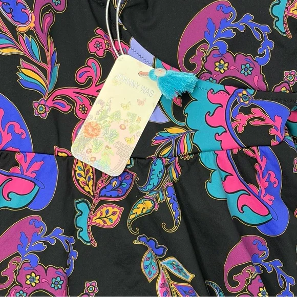 Johnny Was Fatima Wrap Skirt One Piece Swimsuit Black Paisley XL NWT Boho Luxury - Picture 8 of 10